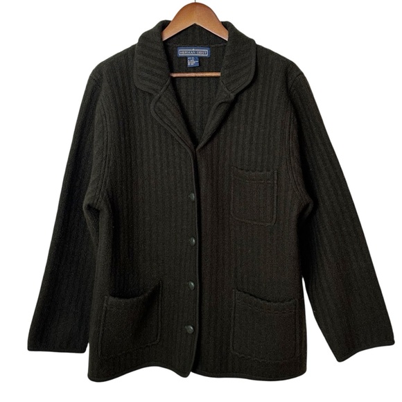 Herman Geist Dark Olive Wool Knit Cardigan Jacket Women’s Large Vintage - Picture 1 of 7